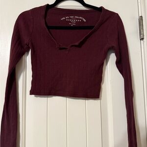 Long Sleeve Burgandy Crop Top